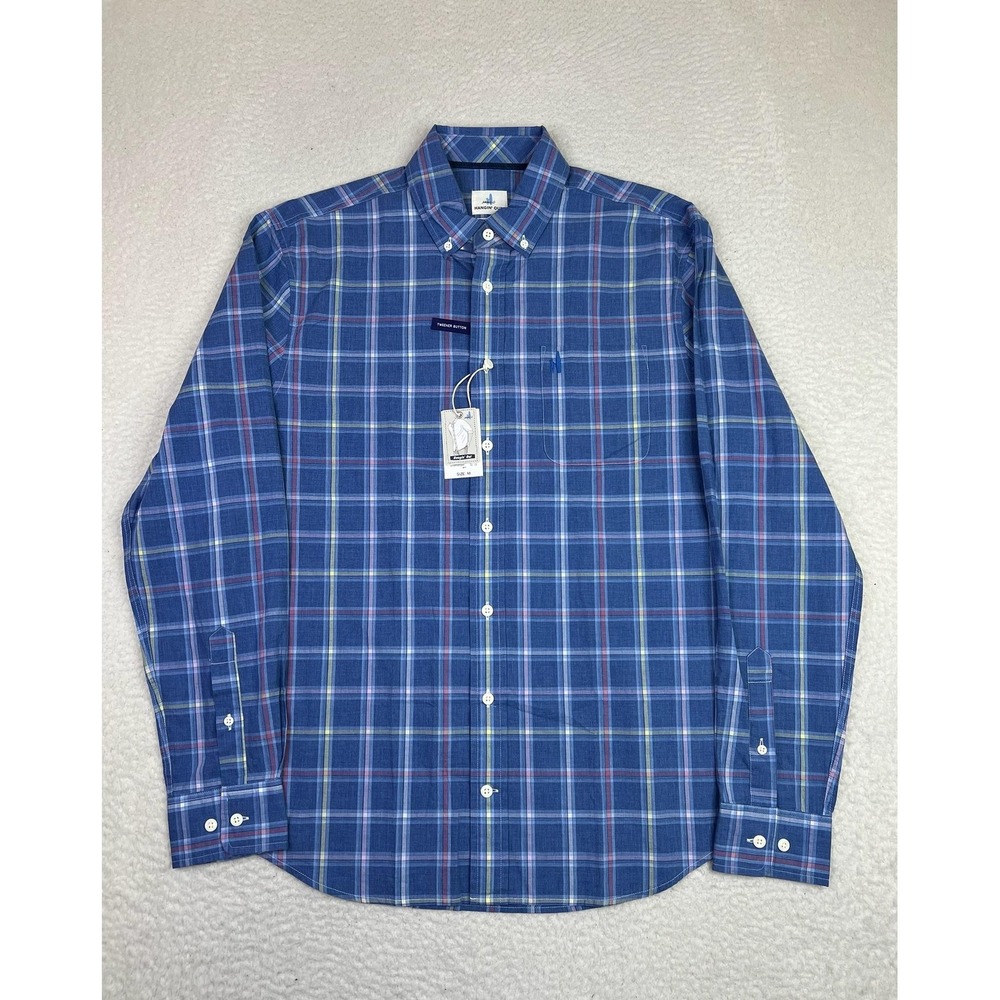 Johnnie-O Shirt Mens Medium Blue Plaid Cotton Long Sleeve Button Up Stedman NEW